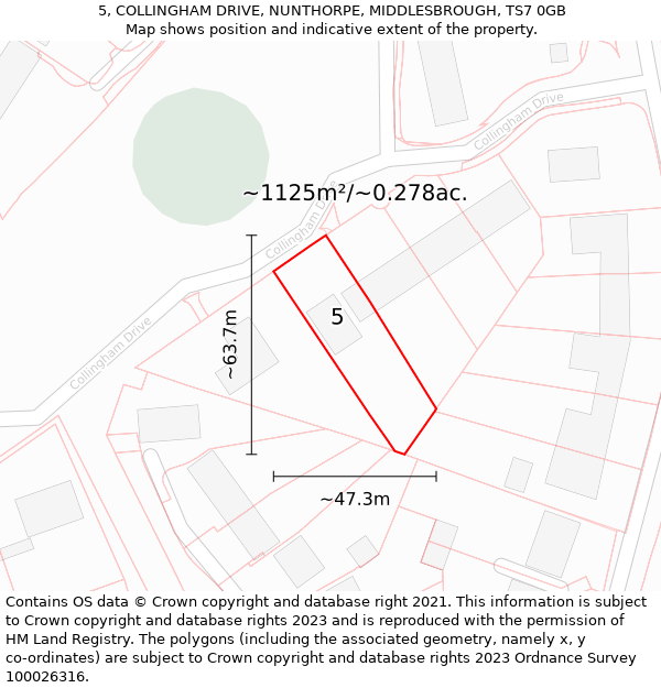 5, COLLINGHAM DRIVE, NUNTHORPE, MIDDLESBROUGH, TS7 0GB: Plot and title map