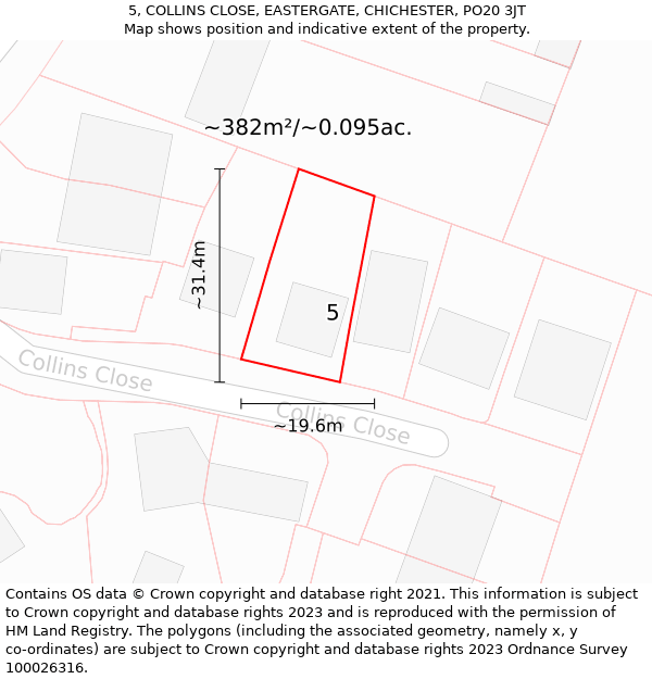 5, COLLINS CLOSE, EASTERGATE, CHICHESTER, PO20 3JT: Plot and title map