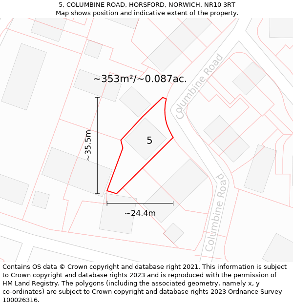 5, COLUMBINE ROAD, HORSFORD, NORWICH, NR10 3RT: Plot and title map