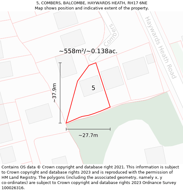 5, COMBERS, BALCOMBE, HAYWARDS HEATH, RH17 6NE: Plot and title map