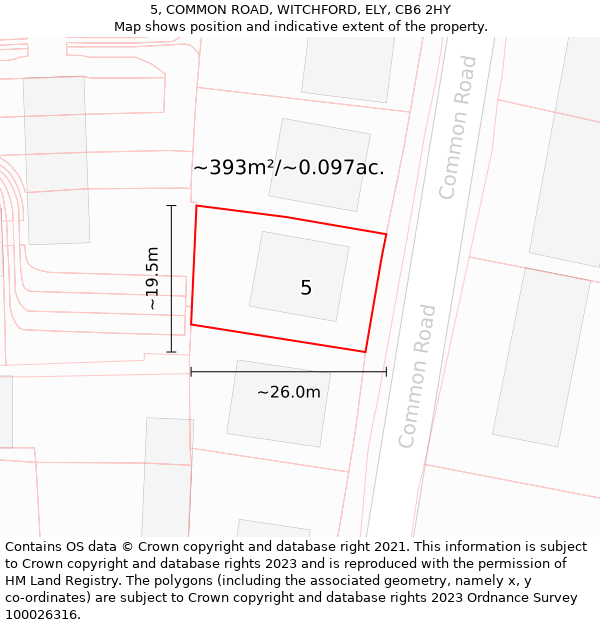 5, COMMON ROAD, WITCHFORD, ELY, CB6 2HY: Plot and title map