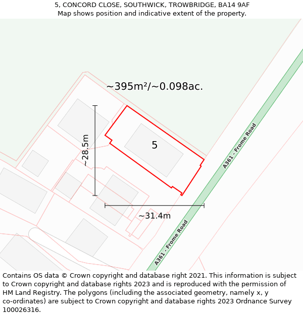 5, CONCORD CLOSE, SOUTHWICK, TROWBRIDGE, BA14 9AF: Plot and title map