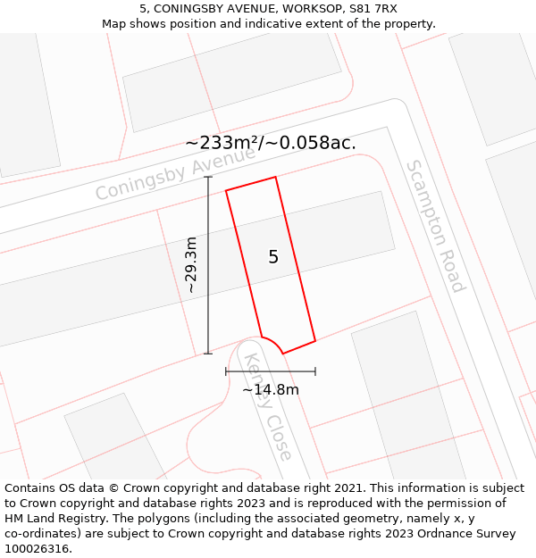 5, CONINGSBY AVENUE, WORKSOP, S81 7RX: Plot and title map