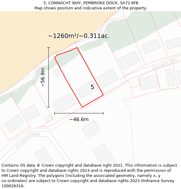 5, CONNACHT WAY, PEMBROKE DOCK, SA72 6FB: Plot and title map