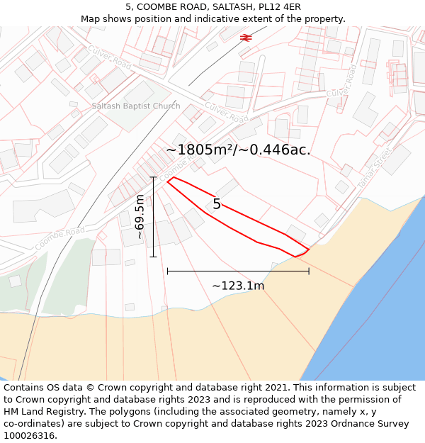 5, COOMBE ROAD, SALTASH, PL12 4ER: Plot and title map