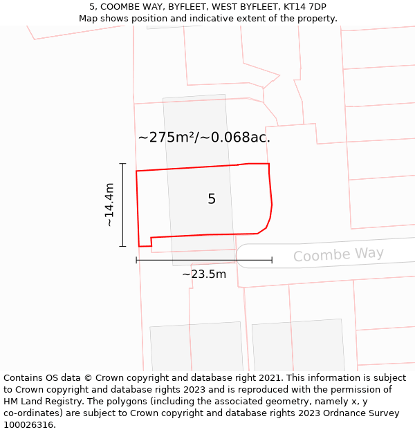 5, COOMBE WAY, BYFLEET, WEST BYFLEET, KT14 7DP: Plot and title map