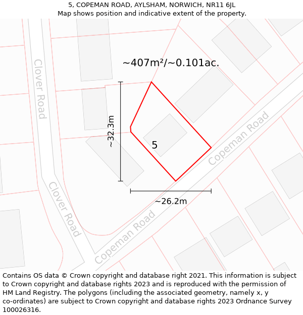 5, COPEMAN ROAD, AYLSHAM, NORWICH, NR11 6JL: Plot and title map