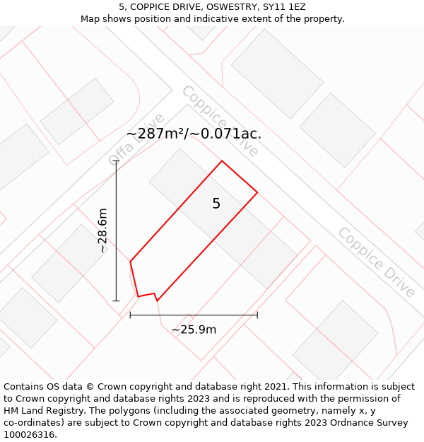 5, COPPICE DRIVE, OSWESTRY, SY11 1EZ: Plot and title map