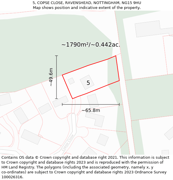 5, COPSE CLOSE, RAVENSHEAD, NOTTINGHAM, NG15 9HU: Plot and title map