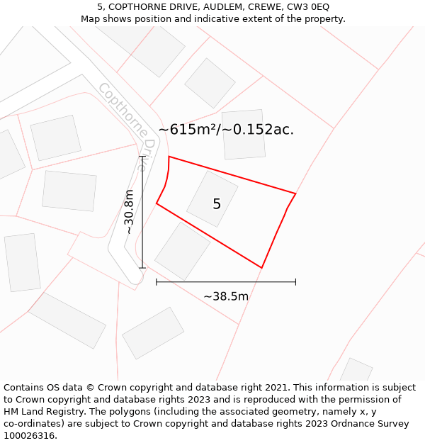 5, COPTHORNE DRIVE, AUDLEM, CREWE, CW3 0EQ: Plot and title map