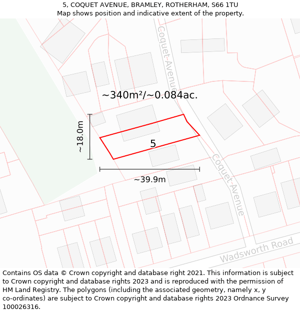 5, COQUET AVENUE, BRAMLEY, ROTHERHAM, S66 1TU: Plot and title map