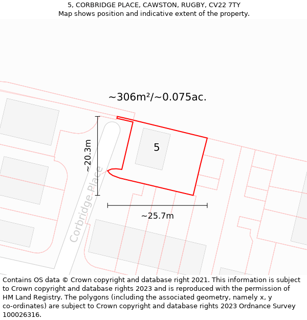 5, CORBRIDGE PLACE, CAWSTON, RUGBY, CV22 7TY: Plot and title map