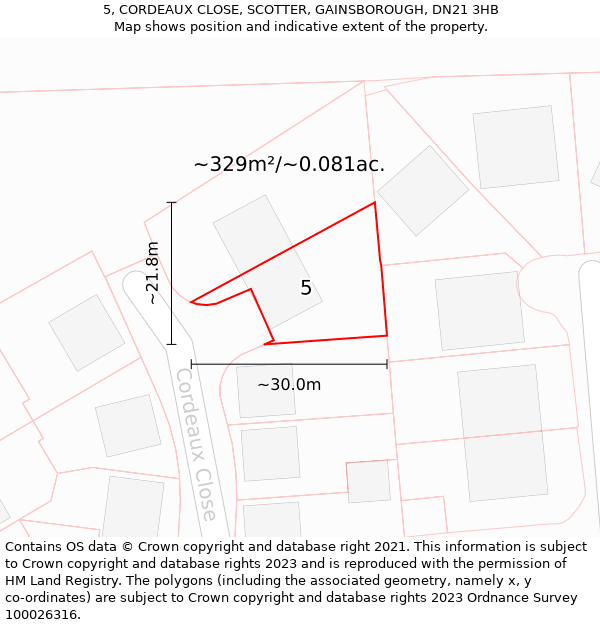 5, CORDEAUX CLOSE, SCOTTER, GAINSBOROUGH, DN21 3HB: Plot and title map