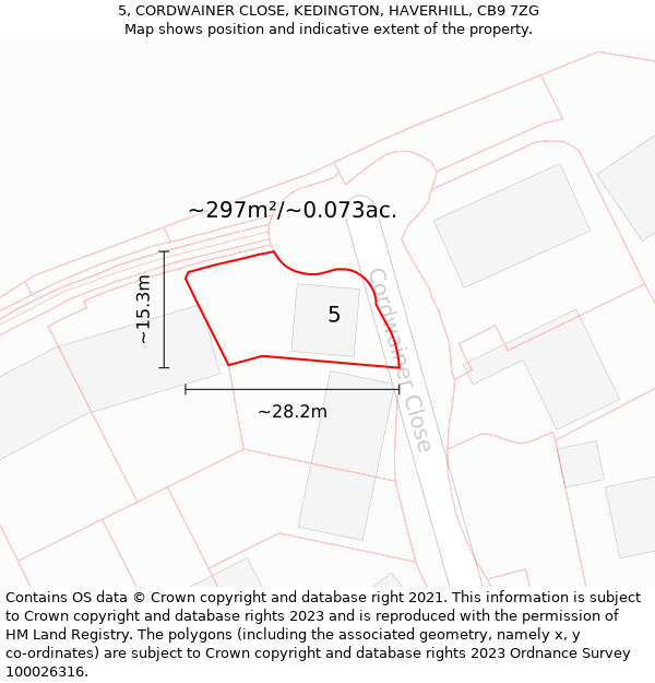 5, CORDWAINER CLOSE, KEDINGTON, HAVERHILL, CB9 7ZG: Plot and title map