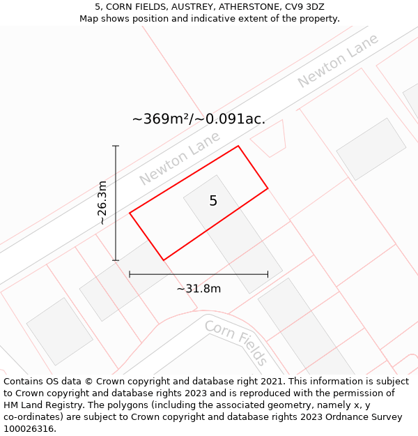 5, CORN FIELDS, AUSTREY, ATHERSTONE, CV9 3DZ: Plot and title map