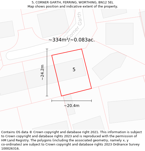 5, CORNER GARTH, FERRING, WORTHING, BN12 5EL: Plot and title map