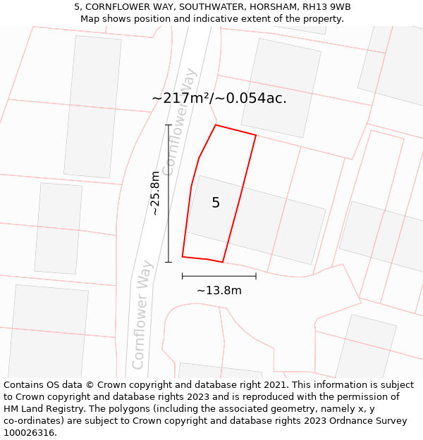 5, CORNFLOWER WAY, SOUTHWATER, HORSHAM, RH13 9WB: Plot and title map