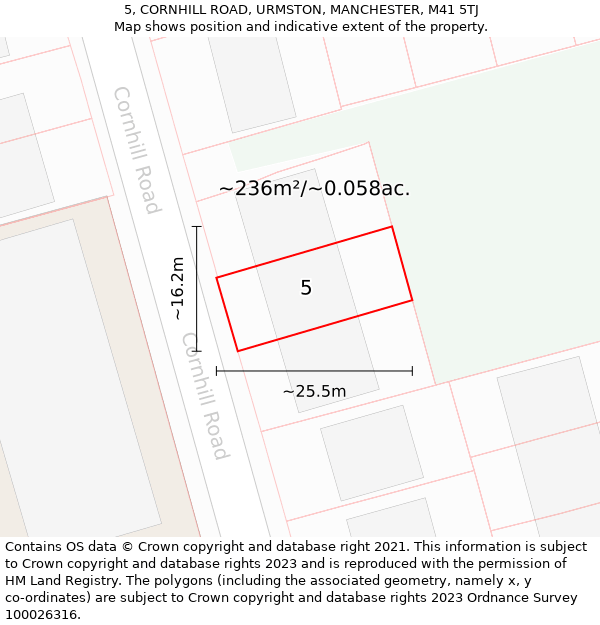 5, CORNHILL ROAD, URMSTON, MANCHESTER, M41 5TJ: Plot and title map