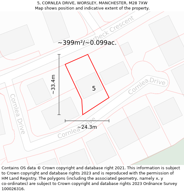 5, CORNLEA DRIVE, WORSLEY, MANCHESTER, M28 7XW: Plot and title map