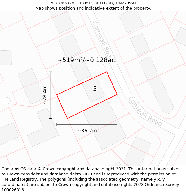 5, CORNWALL ROAD, RETFORD, DN22 6SH: Plot and title map