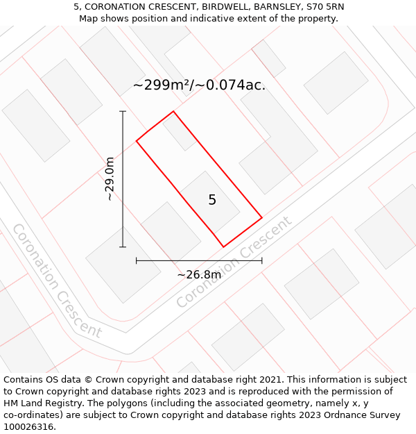 5, CORONATION CRESCENT, BIRDWELL, BARNSLEY, S70 5RN: Plot and title map