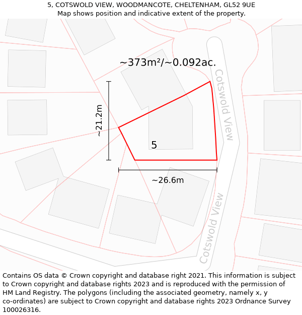 5, COTSWOLD VIEW, WOODMANCOTE, CHELTENHAM, GL52 9UE: Plot and title map