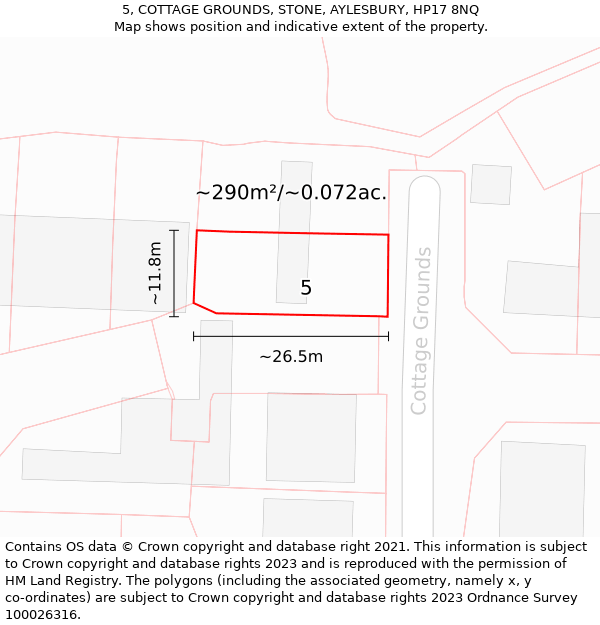 5, COTTAGE GROUNDS, STONE, AYLESBURY, HP17 8NQ: Plot and title map