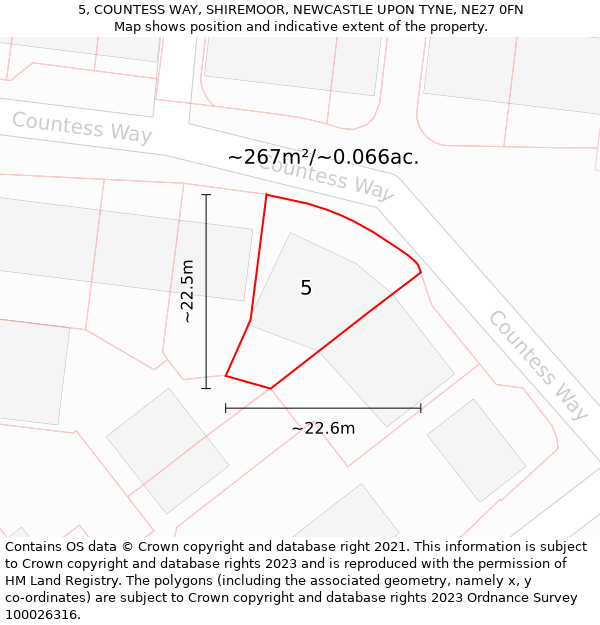 5, COUNTESS WAY, SHIREMOOR, NEWCASTLE UPON TYNE, NE27 0FN: Plot and title map