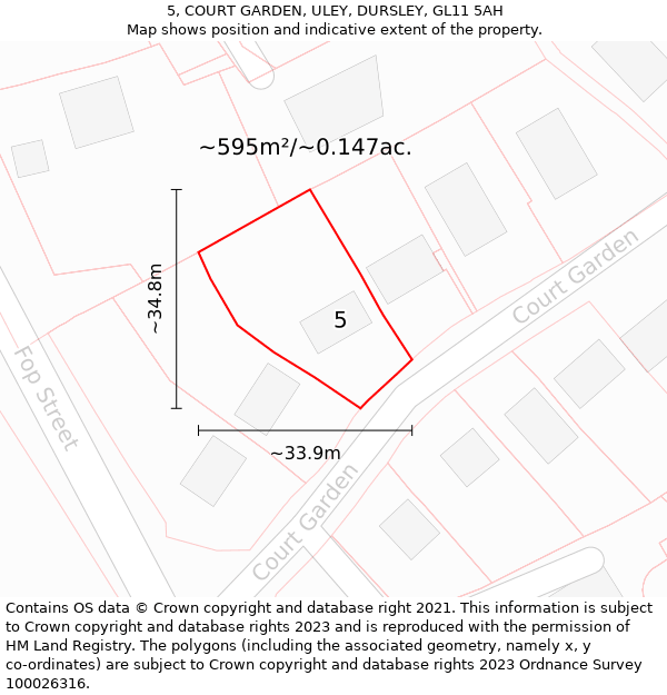 5, COURT GARDEN, ULEY, DURSLEY, GL11 5AH: Plot and title map