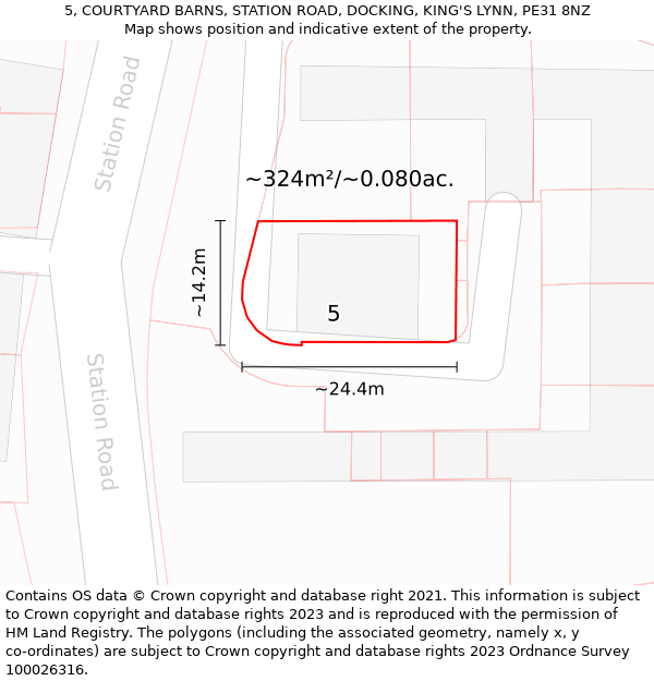 5, COURTYARD BARNS, STATION ROAD, DOCKING, KING'S LYNN, PE31 8NZ: Plot and title map