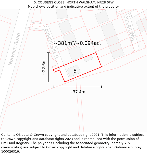 5, COUSENS CLOSE, NORTH WALSHAM, NR28 0FW: Plot and title map