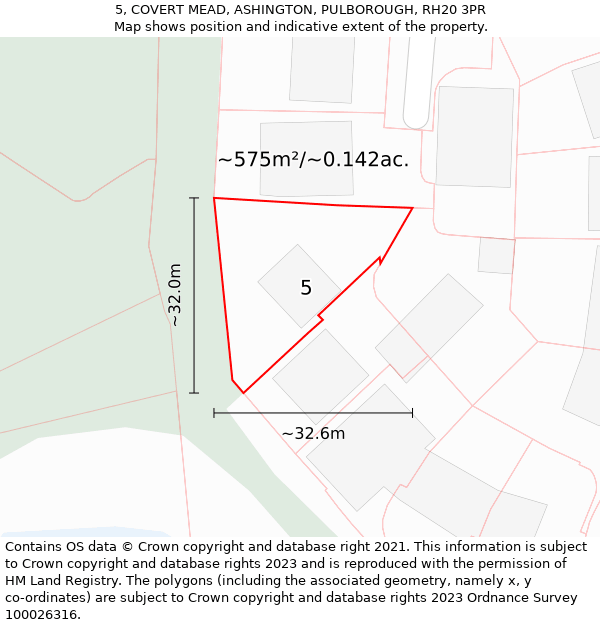 5, COVERT MEAD, ASHINGTON, PULBOROUGH, RH20 3PR: Plot and title map