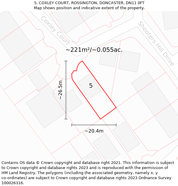 5, COXLEY COURT, ROSSINGTON, DONCASTER, DN11 0FT: Plot and title map