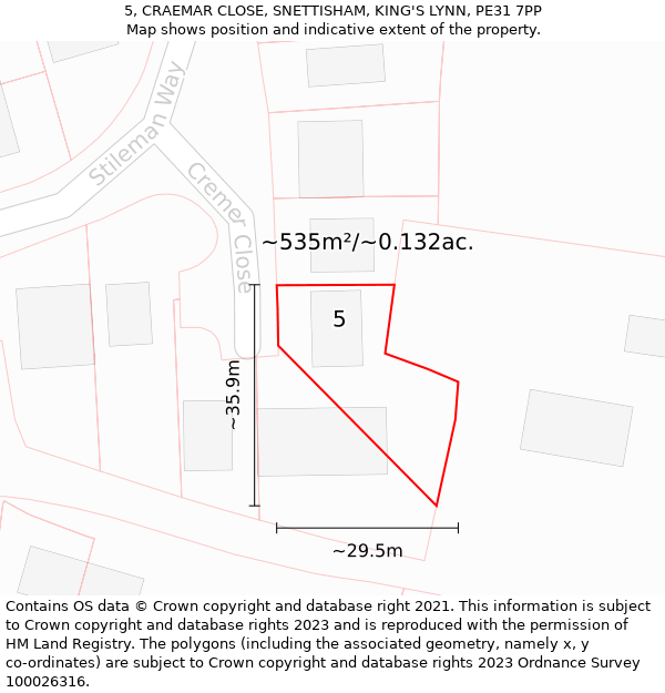 5, CRAEMAR CLOSE, SNETTISHAM, KING'S LYNN, PE31 7PP: Plot and title map