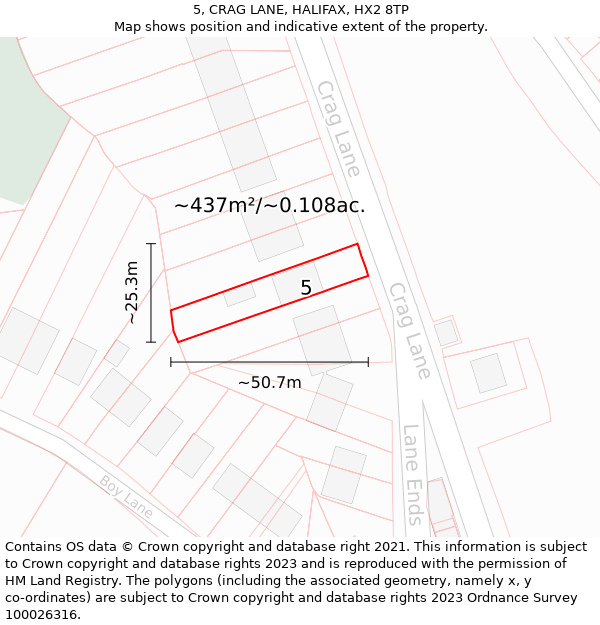 5, CRAG LANE, HALIFAX, HX2 8TP: Plot and title map