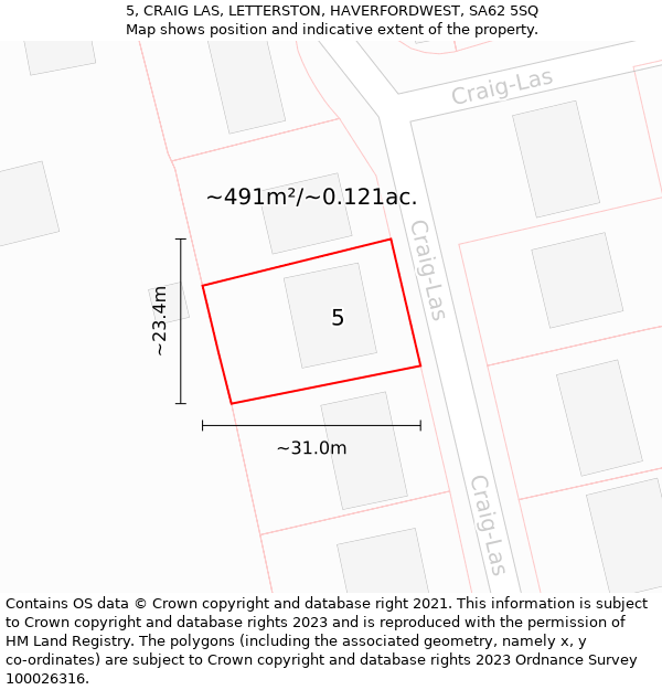 5, CRAIG LAS, LETTERSTON, HAVERFORDWEST, SA62 5SQ: Plot and title map