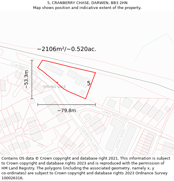 5, CRANBERRY CHASE, DARWEN, BB3 2HN: Plot and title map