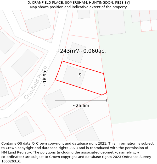 5, CRANFIELD PLACE, SOMERSHAM, HUNTINGDON, PE28 3YJ: Plot and title map