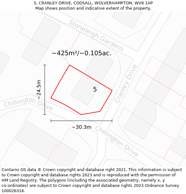 5, CRANLEY DRIVE, CODSALL, WOLVERHAMPTON, WV8 1AP: Plot and title map