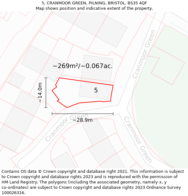 5, CRANMOOR GREEN, PILNING, BRISTOL, BS35 4QF: Plot and title map