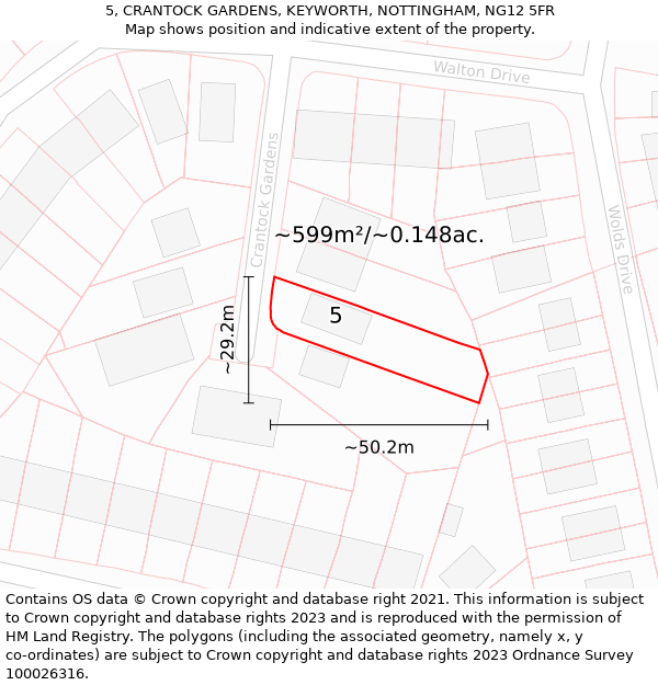 5, CRANTOCK GARDENS, KEYWORTH, NOTTINGHAM, NG12 5FR: Plot and title map