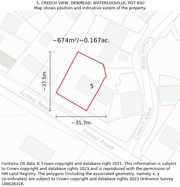 5, CREECH VIEW, DENMEAD, WATERLOOVILLE, PO7 6SU: Plot and title map