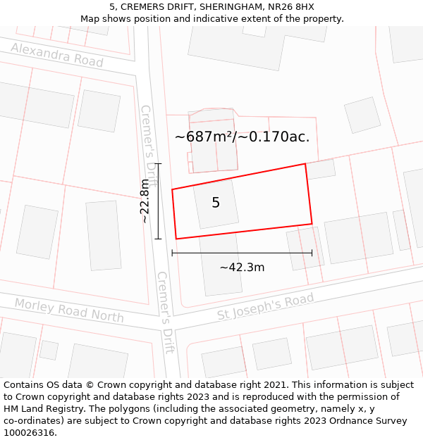 5, CREMERS DRIFT, SHERINGHAM, NR26 8HX: Plot and title map