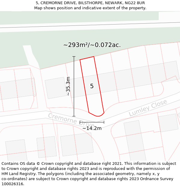 5, CREMORNE DRIVE, BILSTHORPE, NEWARK, NG22 8UR: Plot and title map