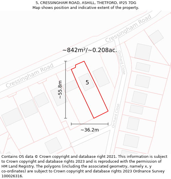 5, CRESSINGHAM ROAD, ASHILL, THETFORD, IP25 7DG: Plot and title map