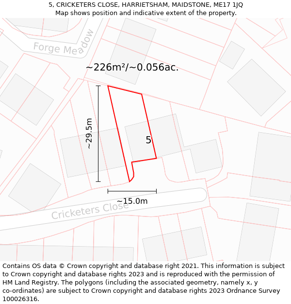 5, CRICKETERS CLOSE, HARRIETSHAM, MAIDSTONE, ME17 1JQ: Plot and title map