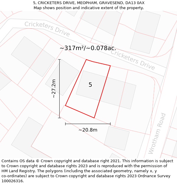 5, CRICKETERS DRIVE, MEOPHAM, GRAVESEND, DA13 0AX: Plot and title map