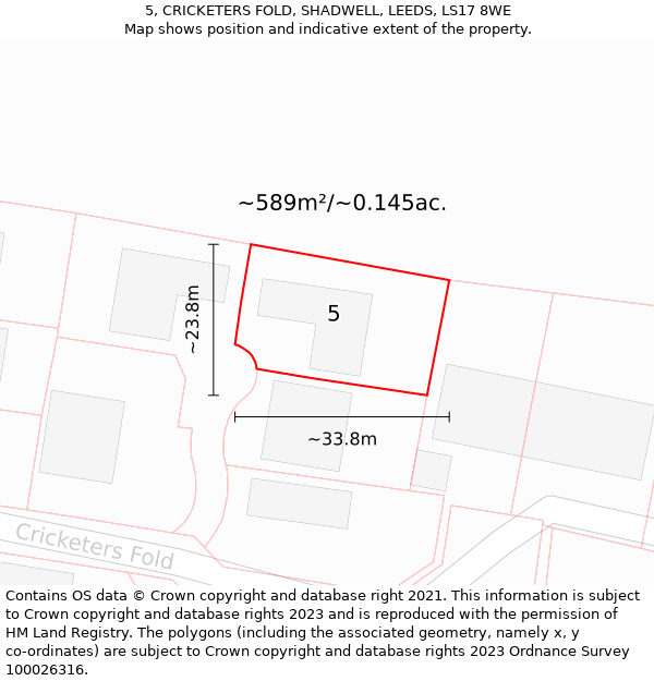 5, CRICKETERS FOLD, SHADWELL, LEEDS, LS17 8WE: Plot and title map