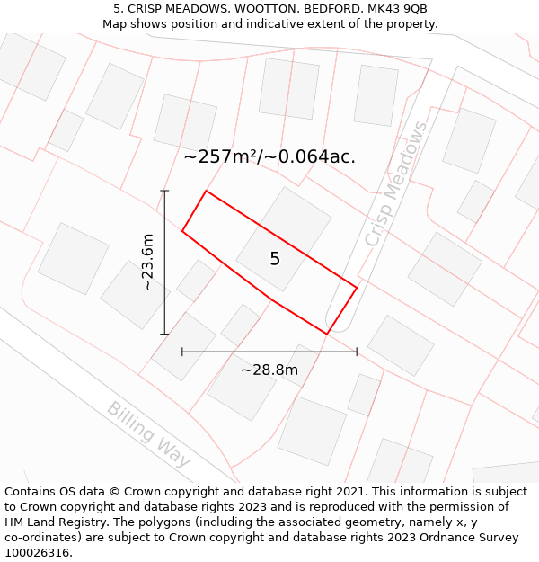 5, CRISP MEADOWS, WOOTTON, BEDFORD, MK43 9QB: Plot and title map