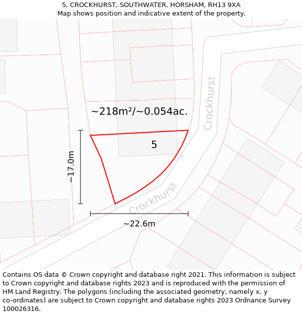 5, CROCKHURST, SOUTHWATER, HORSHAM, RH13 9XA: Plot and title map